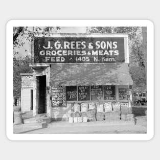 Grocery & Feed Store, 1938. Vintage Photo Sticker